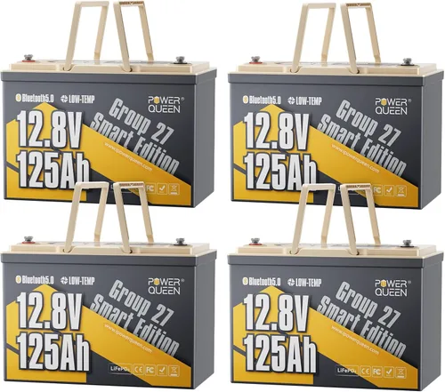 Miniatura 11 de Power Queen Paquete de 2 baterías LiFePO4 de 12 V 100 Ah, BMS integrado de 100 A, batería de litio de 2560 Wh, hasta 15000 ciclos, soporte
