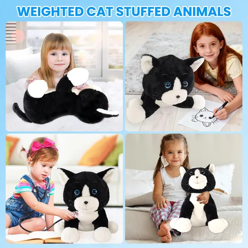Miniatura 3 de JOD® Peluche de gato negro con peso de 27 pulgadas, animal de peluche de gato negro con peso, lindos peluches de 5 libras almohada suave juguete