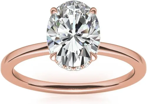 Miniatura 5 de Anillo de compromiso de 4 puntas de diamante de talla excelente ovalada con certificación IGI de 1, 2, 3 quilates, con cuello de diamante natural
