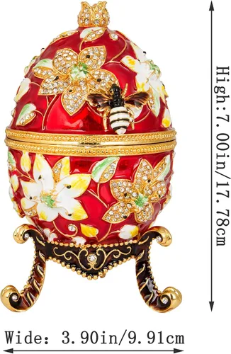 Miniatura 5 de QIFU Huevo de Pascua: Extra grande de 7 pulgadas, pintado a mano, esmaltado decorativo con bisagras, joyero, regalo único para decoración y Rojo