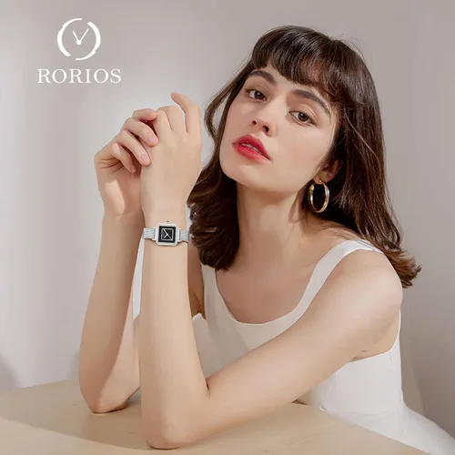 Miniatura 2 de RORIOS Relojes analógicos de cuarzo para mujer, con correa de cuero, esfera cuadrada, relojes de pulsera impermeables para mujer