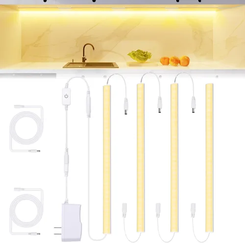 Miniatura 12 de JUSJUBR Iluminación enchufable para debajo del gabinete, 2 luces regulables de armario de 12 pulgadas, barra de luz LED USB enlazable de 6000 K