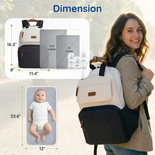 Miniatura 6 de Mommore Mochila para pañales, bolsa de pañales extra grande para 2 niños/gemelos con cambiador para viajes al aire libre, 1-negro, Grande