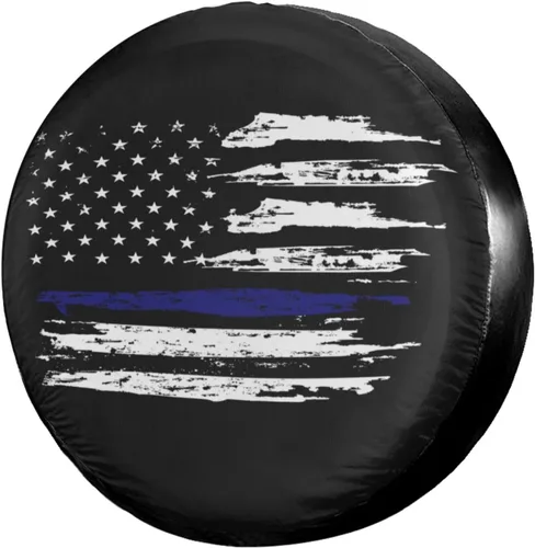 American Flag - Cubierta de neumático de repuesto delgada línea azul a prueba de polvo, para remolques, vehículos recreativos, SUV y muchos