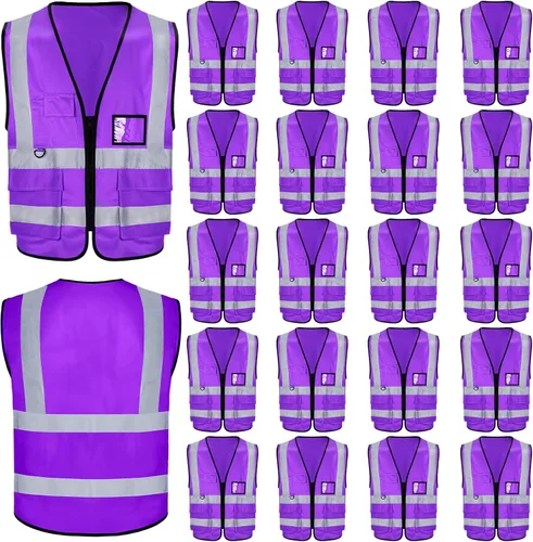 EBOOT Chaleco reflectante de alta visibilidad, chaleco de seguridad neón brillante para la construcción con bolsillos, tiras reflectantes (morado)