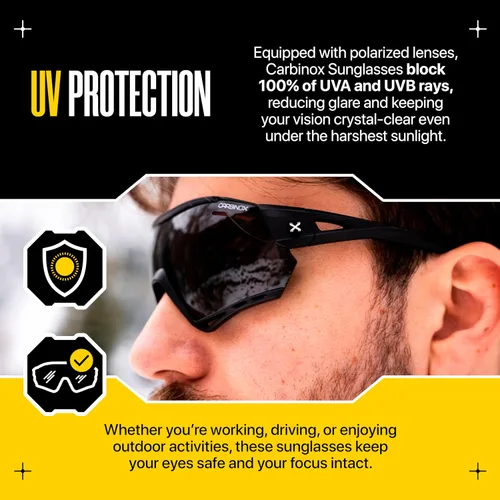 Miniatura 3 de CARBINOX Gafas de sol deportivas con múltiples lentes de protección antirreflejos, 100% protección UV con estuche rígido y accesorios, marco negro