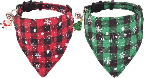Miniatura 15 de PTDECOR Paquete de 2 Collares de Navidad para Gatos, Collar a Cuadros con Cascabel de Moño Extraíble, Collares de Navidad con Moño a Cuadros de Arco
