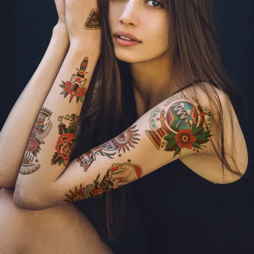 Miniatura 2 de CARGEN Calcomanías clásicas de tatuaje temporal de la vieja escuela, diferentes tamaños, calcomanías vintage de flores, brazo, rosa, tatuajes