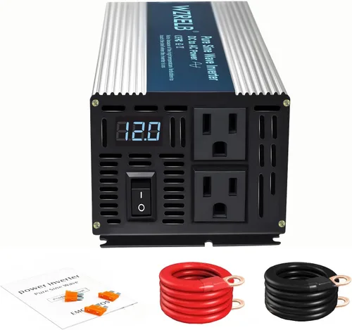 WZRELB Inversor de onda sinusoidal pura de 1000 W, 12 V CC a 110 V, 120 V, convertidor de corriente CA con pantalla LED, inversor de corriente