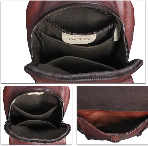Miniatura 7 de IVTG Bolso bandolera de cuero genuino para hombres y mujeres vintage de piel de vaca real mochila bandolera bolsa de pecho, Café, Mochilas Sling