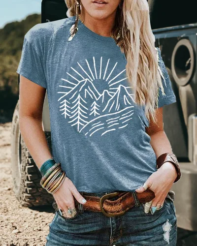 Miniatura 57 de Camisetas sin mangas de senderismo y montaña para mujer, divertidas camisetas de entrenamiento con gráficos de pino y amanecer, camisetas de verano