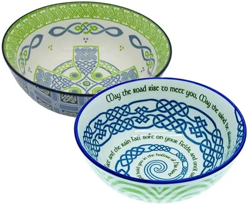 Royal Tara Irish Celtic Bowl Bone China - Juego de cuencos de cerámica coloridos de 5.5 in con trébol/cruz celta (2 cuencos celtas mixtas)