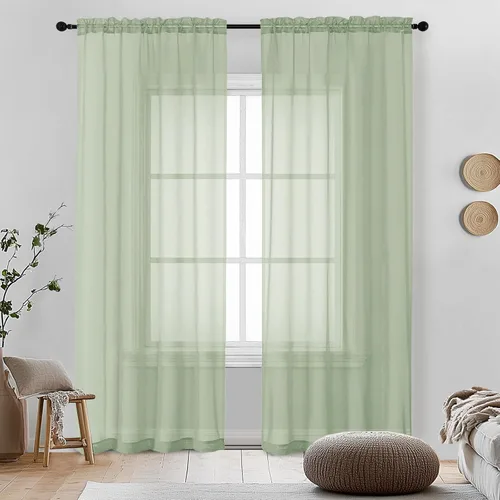 Miniatura 228 de OVZME - Cortinas traslúcidas blancas de 45 pulgadas de largo, 2 paneles, cortinas de gasa con bolsillo para barra para ventanas pequeñas, cada una
