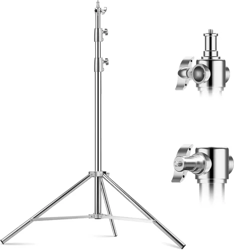 Soporte de luz de acero inoxidable de 110 pulgadas/9.2 ft, soporte de trípode acolchado con resorte con adaptador universal de 1/4 a 3/8 pulgadas