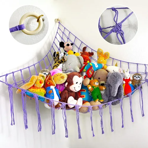 Miniatura 8 de ABBY BABY Hamaca grande para animales de peluche, almacenamiento de animales de peluche, red de macramé 100% algodón natural, organizador