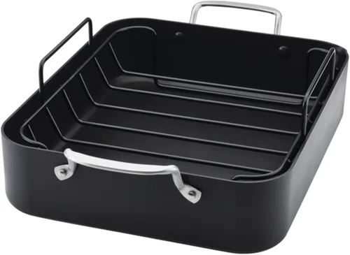 Miniatura 13 de KitchenAid - Sartén para asar/asador de aluminio anodizado duro con estante removible, 13 pulgadas x 15.75 pulgadas - Negro mate