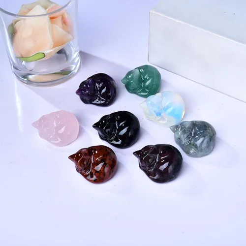 Miniatura 3 de Decoración de cristales de gato de granate natural, estatua de gato dormido, piedras preciosas pulidas de cristal curativo, piedras preciosas