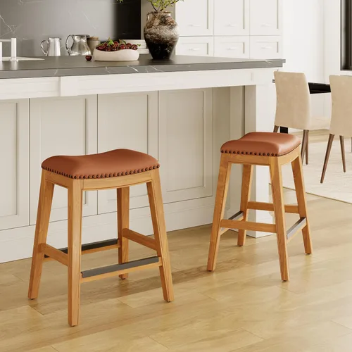 Miniatura 5 de DTY Indoor Living Durango - Taburete de cuero regenerado, taburete de mostrador de 24 pulgadas, acabado natural, asiento de cuero de silla Acabado