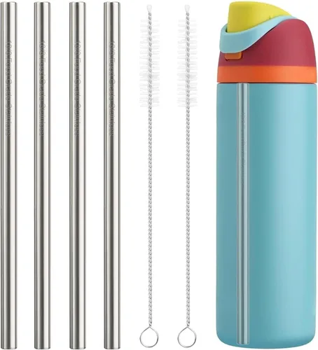 Miniatura 8 de Repuesto de popote de metal compatible con botella de agua Owala Freesip de 16 onzas, incluye 4 popotes reutilizables de acero inoxidable de grado
