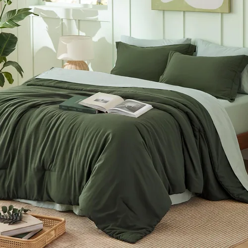 Miniatura 13 de Bedsure Juego de ropa de cama con edredón tamaño King en verde salvia, 7 piezas de ropa de cama ligera para cama King estilo boho, juego de ropa