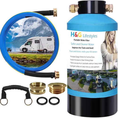 Miniatura 12 de H&G Lifestyles Filtro de agua para autocaravana, filtro de hierro para manguera de jardín, filtro de manguera para llenado de hierro de agua de pozo