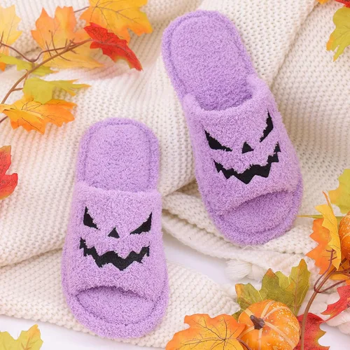 Miniatura 5 de shevalues Pantuflas de tela de rizo con punta abierta para mujer, pantuflas de espuma viscoelástica