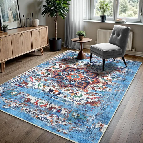 Miniatura 34 de GLN Rugs Bohemian Collection - Alfombra de felpilla lavable a máquina, bohemio vintage, antideslizante, alfombra de felpilla de pelo bajo, alfombra