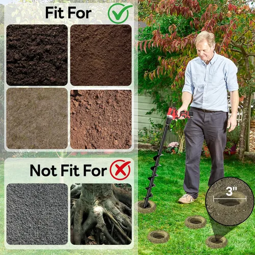 Miniatura 4 de Broca de Barrena Mejorada para Plantar, Barrena de Taladro de 3''x32'' para Cavar Hoyos, Cavadora de Hoyos para Postes de Servicio Pesado