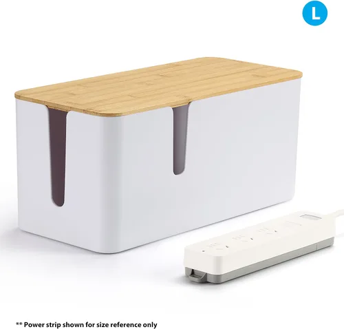 Miniatura 6 de ZhiYo Caja organizadora de cables con tapa de bambú, paquete de 2 cajas grandes para organizar cables, organizador de cables ABS seguro para TV