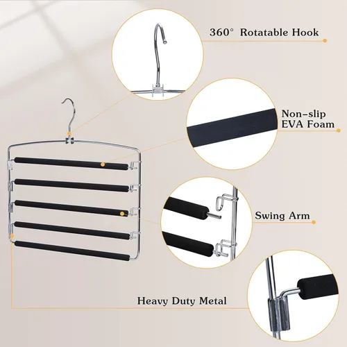 Miniatura 4 de TOPIA HANGER Perchas para pantalones que ahorran espacio, paquete de 3 organizadores de pantalones con brazo oscilante para armario, organizador
