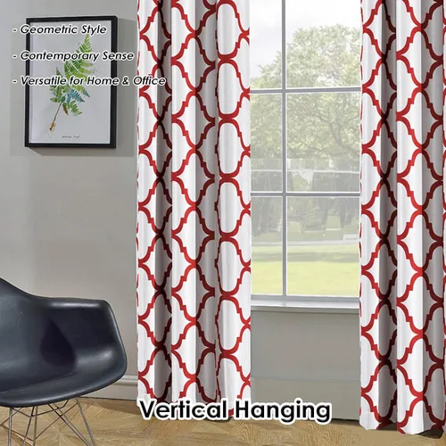 Miniatura 5 de Melodieux Cortina opaca con ojales para oscurecer la habitación, estilo marroquí, para ventanas pequeñas, 42 x 45 pulgadas, color blanco roto/rojo