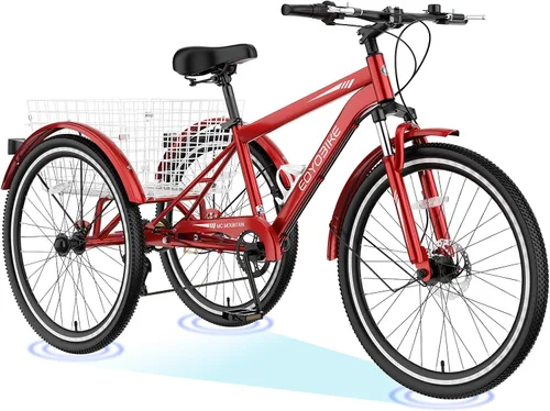 Miniatura 27 de H&ZT Triciclo para adultos, bicicleta de 3 ruedas, triciclo crucero, con cambio de 7 velocidades, manilla de freno de estacionamiento, paso bajo
