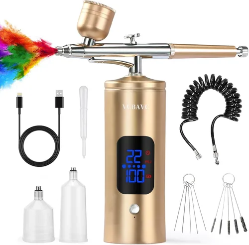 Miniatura 8 de Kit de aerógrafo con compresor 48PSI de alta presión, juego de cepillos de aire sin obstrucciones, recargable con boquilla de 0.012 in y cepillo