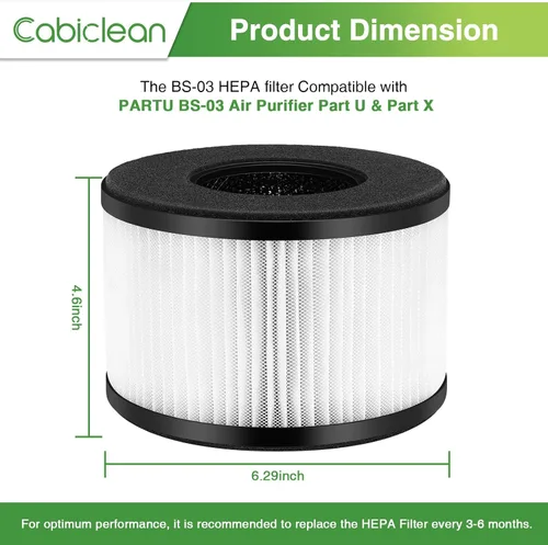 Miniatura 3 de Paquete de 4 filtros de repuesto BS-03 para purificador de aire PARTU BS-03 Parte U, Parte X y Slevoo BS-03, filtración 3 en 1 con filtro HEPA