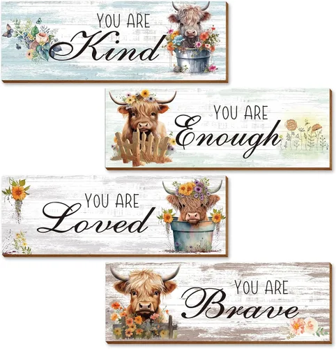Miniatura 7 de Thrist Decoración de pared con temática de caballo de vaquera, 4 piezas de madera inspiradora de vaquera, arte de pared de caballo, pintura amada