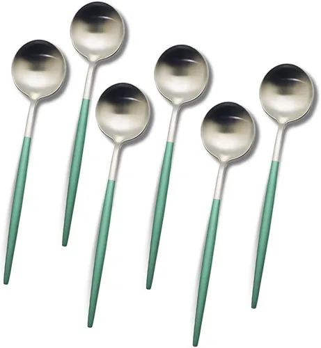 Miniatura 15 de JASHII Matte Modern - Juego de cubiertos de acero inoxidable 304 con mango redondo verde, juego completo de lujo que incluye cuchillo