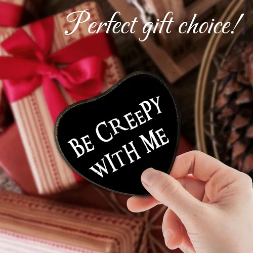 Miniatura 5 de Placa de madera en forma de corazón con gancho – Be Creepy With Me – Arte de pared gótico retro, sala de estar, letrero decorativo de madera de pino