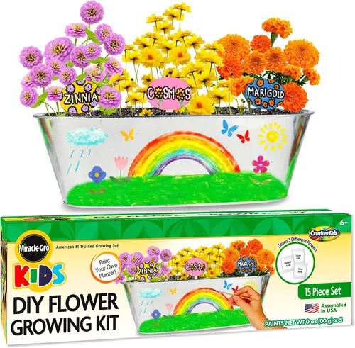 Miracle GRO My First Flower Growing Kit - Kit de manualidades de pintura y jardinería de plantas para niños, niñas, regalos de Pascua para niños de