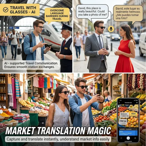 Miniatura 7 de Lentes de traducción inteligente AI, traductor de voz en 164 idiomas, gafas Bluetooth de oreja abierta con altavoces, lentes fotocrómicas, batería