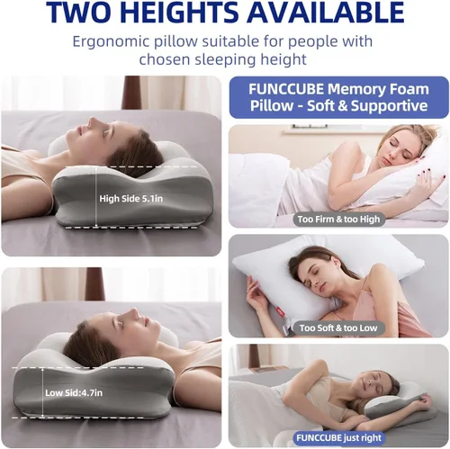 Miniatura 5 de FUNCCUBE Almohada cervical para el cuello – Almohadas de espuma viscoelástica para aliviar el dolor dormir con funda de almohada refrescante, Reina