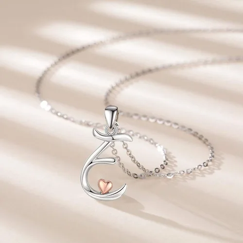 Miniatura 8 de CELESTIA Collares con iniciales de plata de ley 925, 26 letras con corazón de oro rosa, cadena de 18 pulgadas