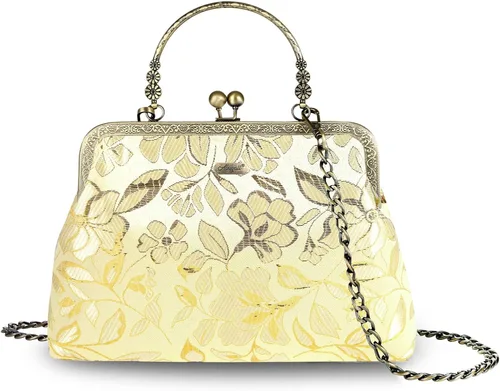 Abuyall Bolso floral con asa superior, bolso de noche Kiss Lock para mujer, bolso vintage