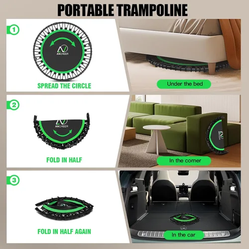 Miniatura 6 de ANCHEER Trampolín de 40 pulgadas, mini trampolín de rebote para adultos/niños con mango de espuma ajustable de 4 niveles, trampolín de fitness