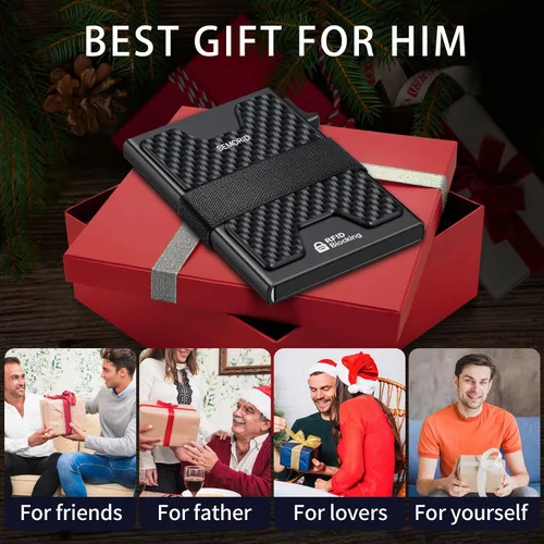 Miniatura 96 de Cartera delgada de aluminio para hombre, placa trasera expandible duradera, bloqueo RFID, billetera desplegable de metal minimalista, con capacidad