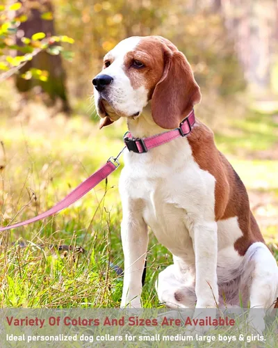 Miniatura 6 de Collar reflectante para perro con hebilla, collares de nailon de seguridad ajustables para perros pequeños, medianos y grandes, rosa claro, S
