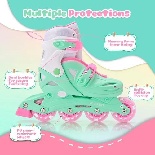 Miniatura 3 de 2PM SPORTS Patines en línea para niños y niñas de 4 a 8, 6 a 12 años, con ruedas iluminadas, cuchillas ajustables para niños y jóvenes principiantes