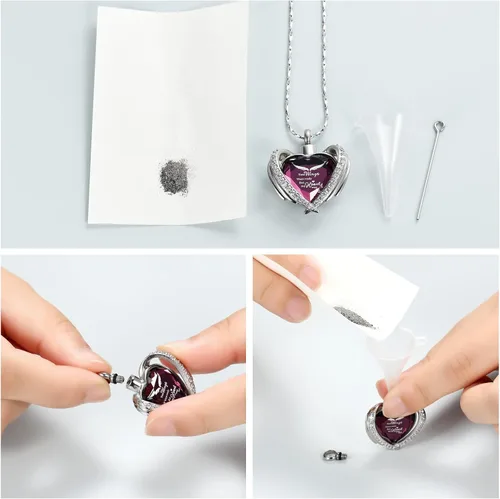 Miniatura 5 de Imrsanl Joyería de cremación con dije de urna de corazón de ala de ángel para mujer, urnas de cristales para cenizas humanas, medallón