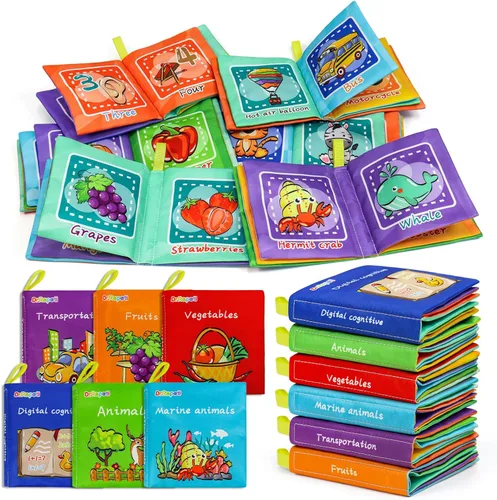 Dr.Rapeti Libros de Tela Suave para Bebés Libros de Baño Paquete de 6 para Bebé Infante Niño Pequeño Niños Arrugados Chirriantes Lavables Colorido 1