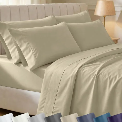 Miniatura 61 de California Design Den - Juego de sábanas de 400 hilos de 100% algodón, sábanas y fundas de almohada, transpirables, para cama King, satén suave