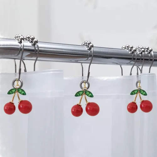 Miniatura 5 de Anillos decorativos de cortina de ducha de cerezo para barra de ducha de baño, juego de 12 anillos de cortina de acero inoxidable de metal a prueba